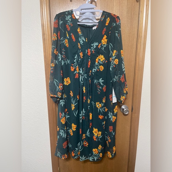 Calvin Klein Floral print crinkle chiffon 3/4 sleeve neck shift dress plus size - Picture 1 of 16